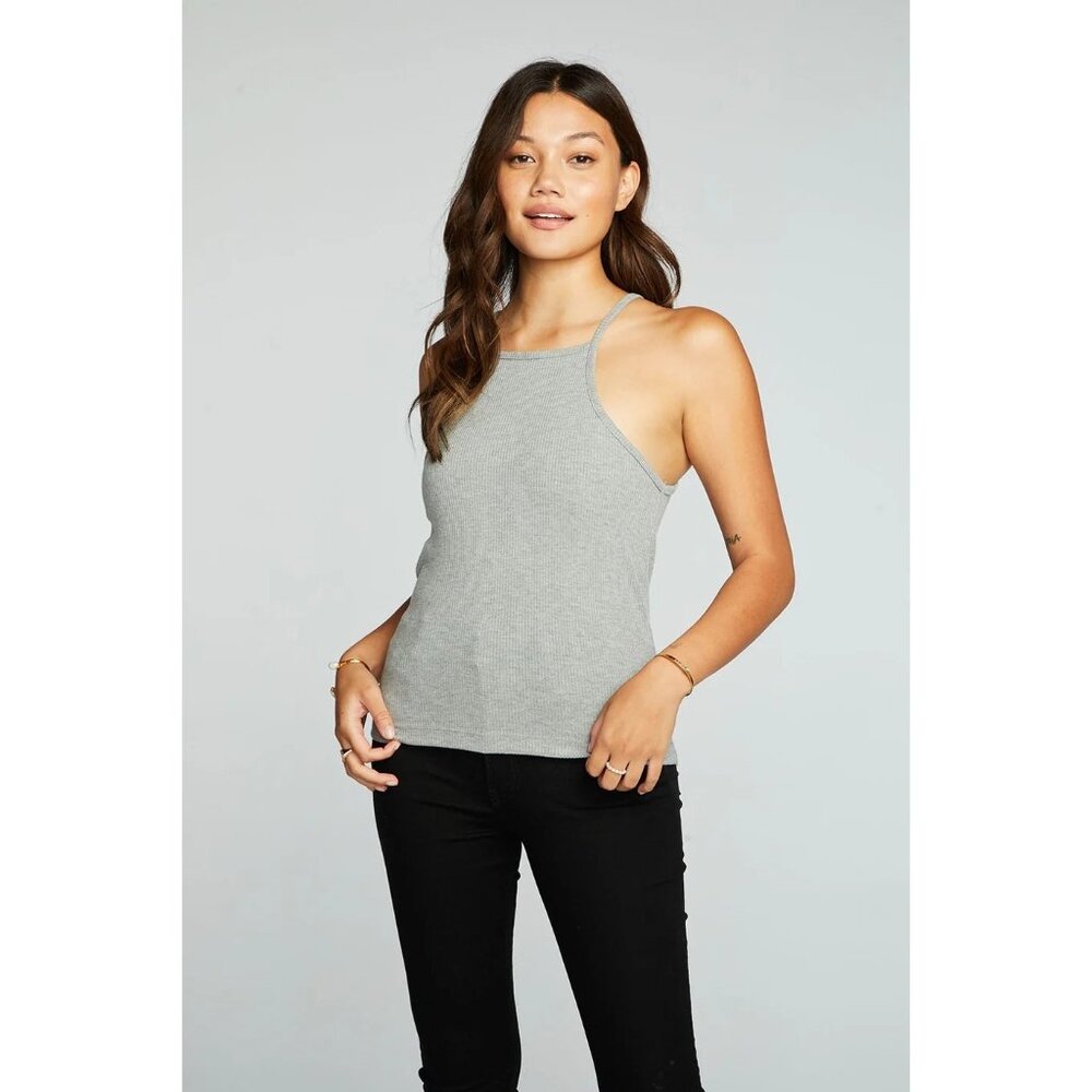 CHASER Cozy Rib Square Neck Halter Cami Grey Women's size SMALL NEW